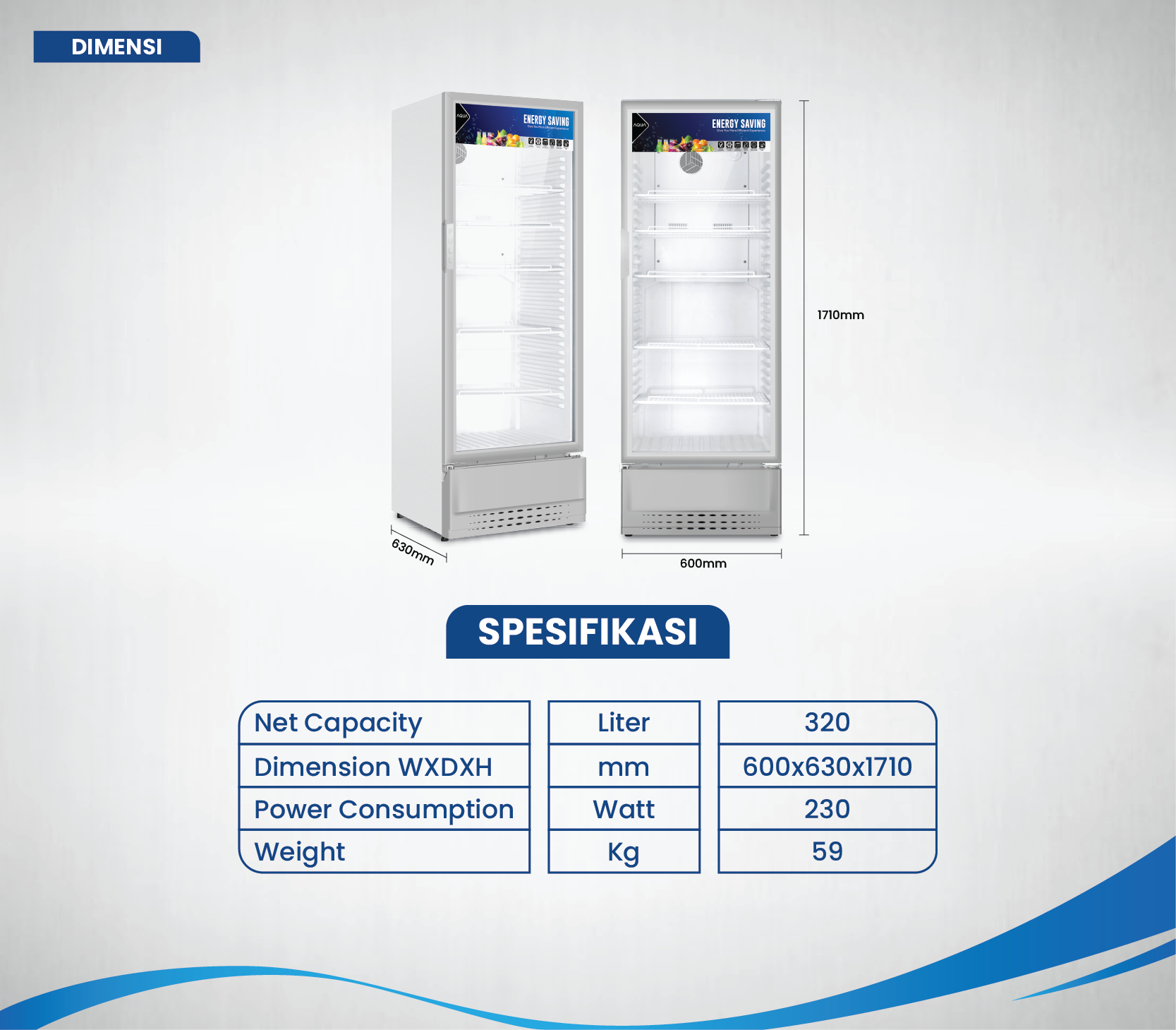 CHEST FREEZER AQUA Elektronik AQB-341AB Dimensi
