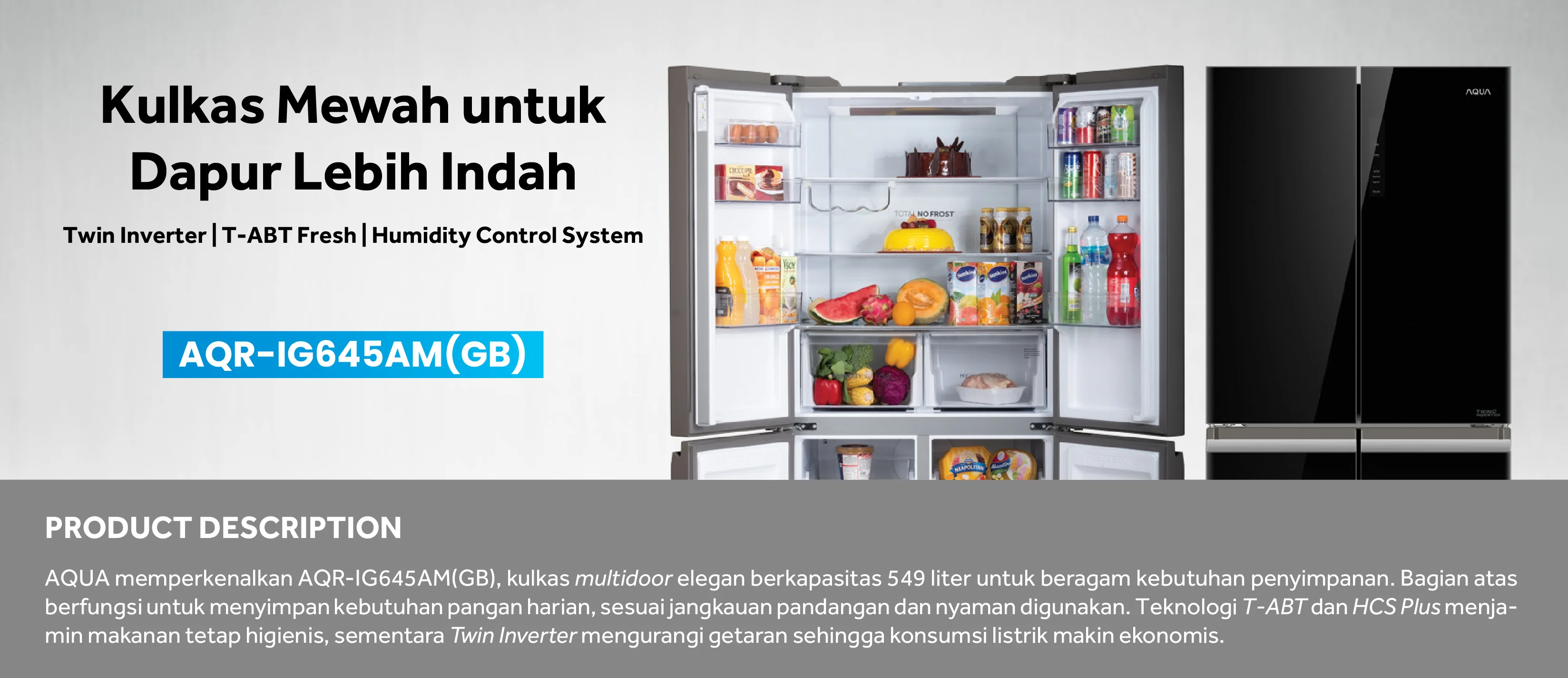 Kulkas AQR-IG645AM(GB) Garansi Kompressor 12 Tahun dan Garansi Sparepart & Jasa 12 Bulan