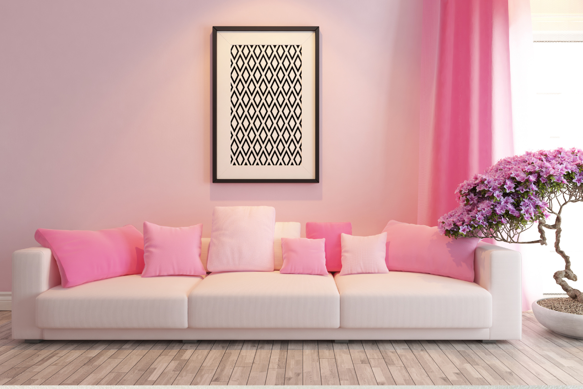 blush pink living room